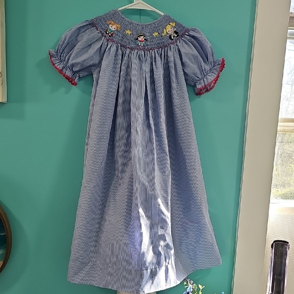 GIRL'S Easter DRESS Blue Striped Smocked Dress with Embroidery